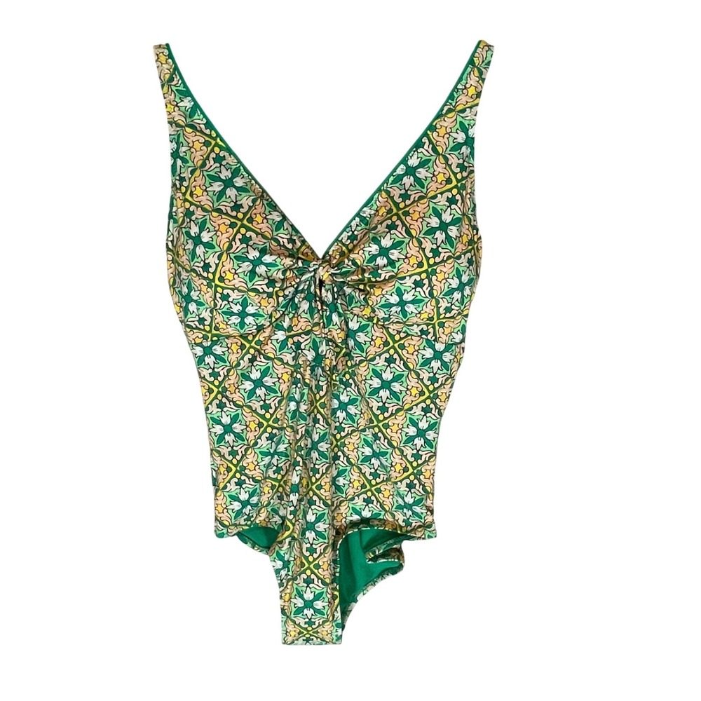 Sweet Secret Green Floral Tile Print One Piece Swimsuit XXL Medium Shaping Retro